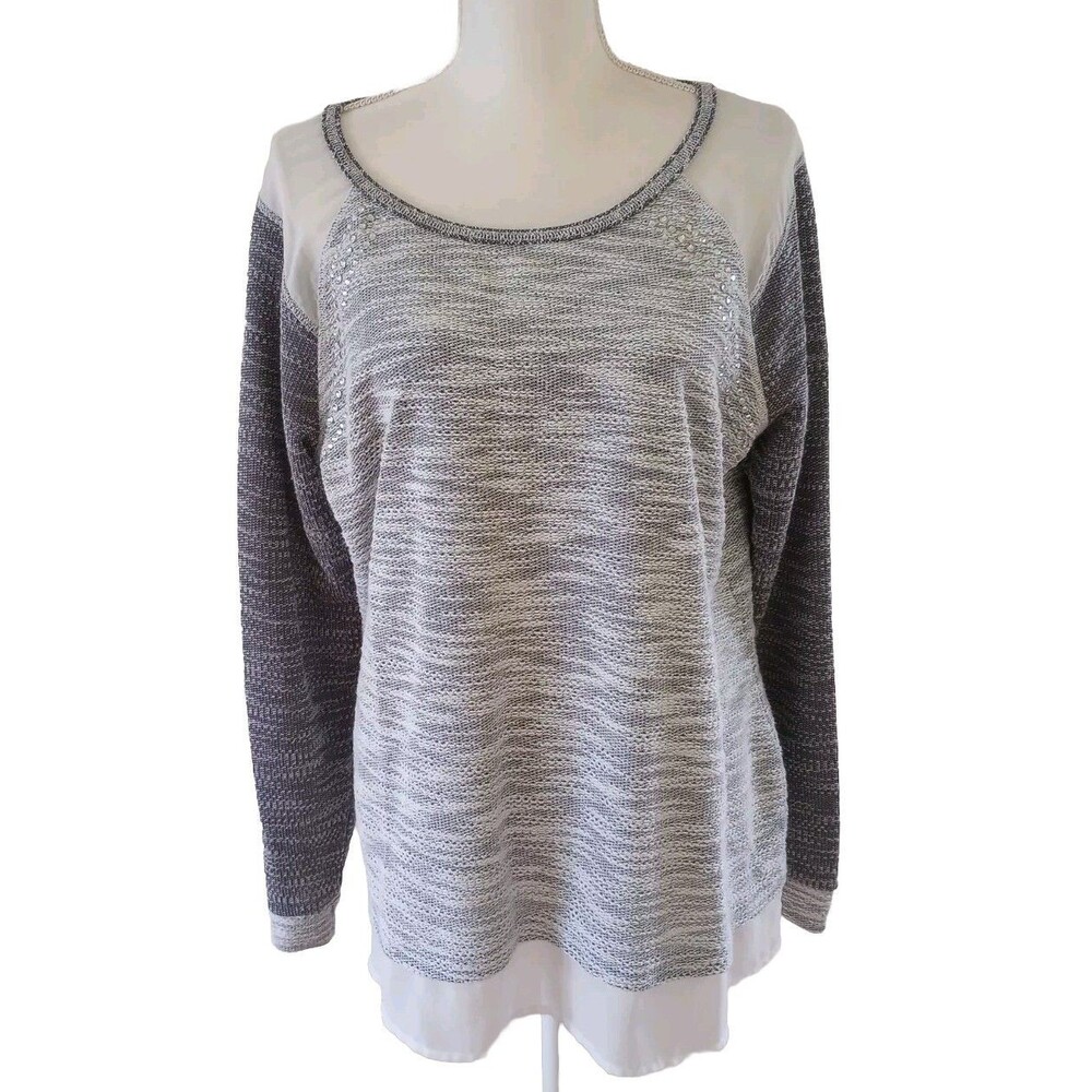 Maurices Sweater Size 1 Gray Knit Sheer Shoulder Layered Look 1X Casual